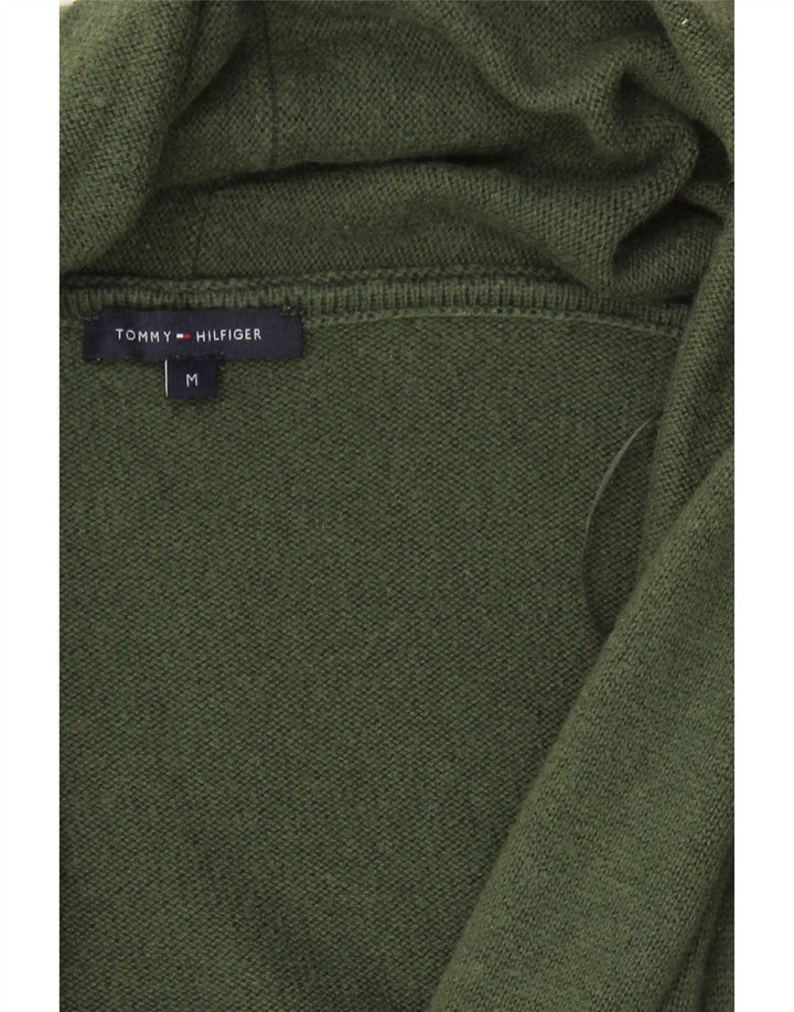 Suéter feminino TOMMY HILFIGER com gola xale Reino Unido 14 lã verde médio