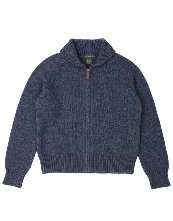 Suéter cardigã feminino EDDIE BAUER Reino Unido 14 grande lã azul marinho