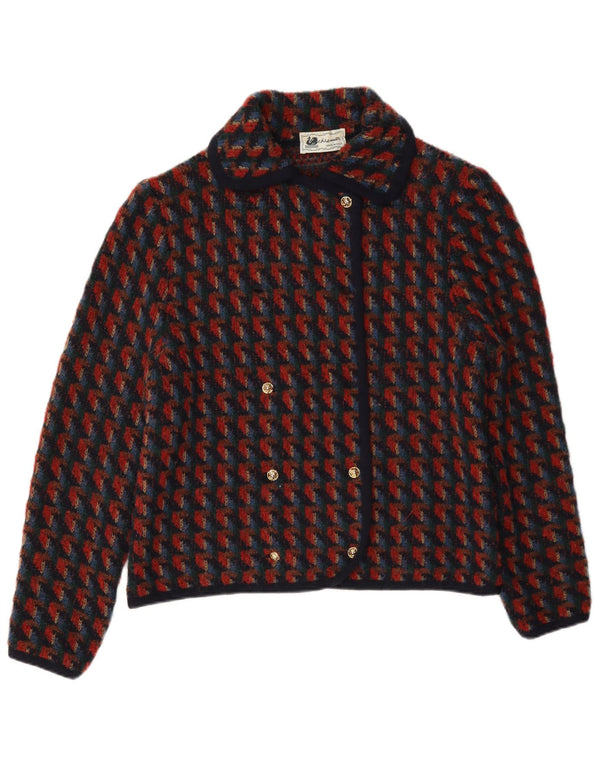 Conjunto de saia feminina vintage de malha de 2 peças Reino Unido 14 médio W28 vermelho houndstooth