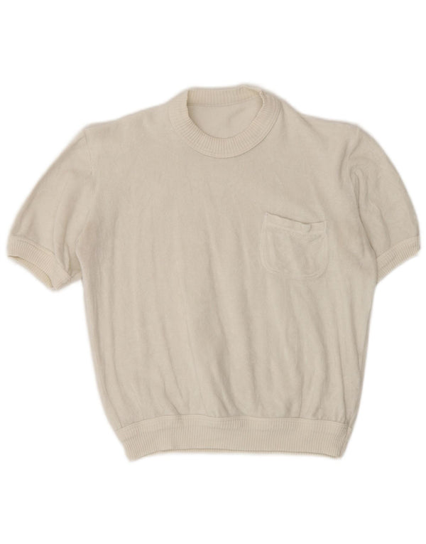 Blusa feminina de veludo vintage UK 14 médio branco