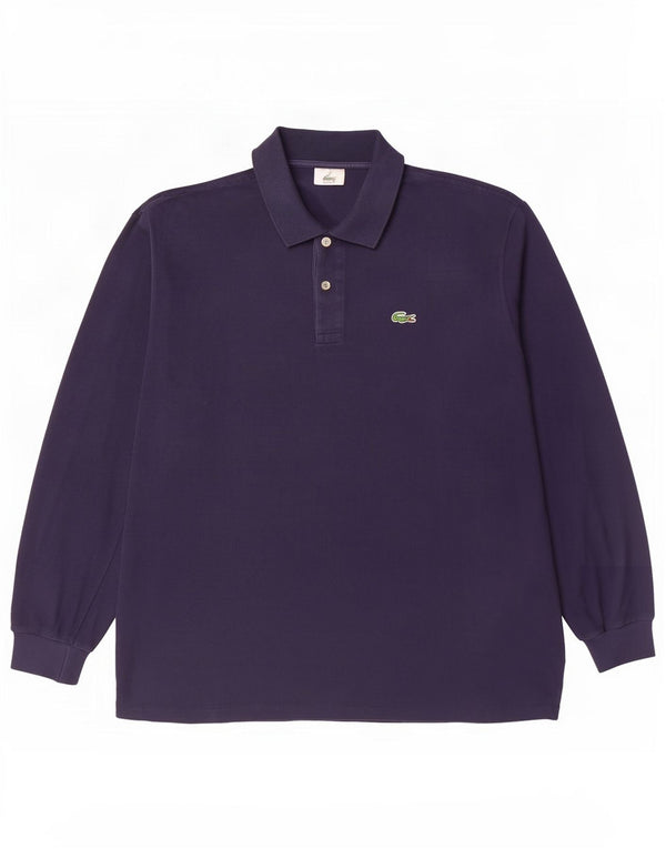 Camisa polo masculina de manga comprida Lacoste tamanho 7 2XL algodão azul marinho