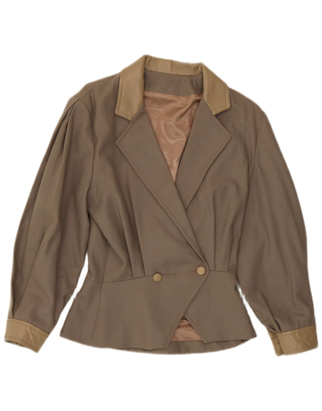 Jaqueta blazer feminina Harrods com peito duplo Reino Unido 14 lã marrom médio