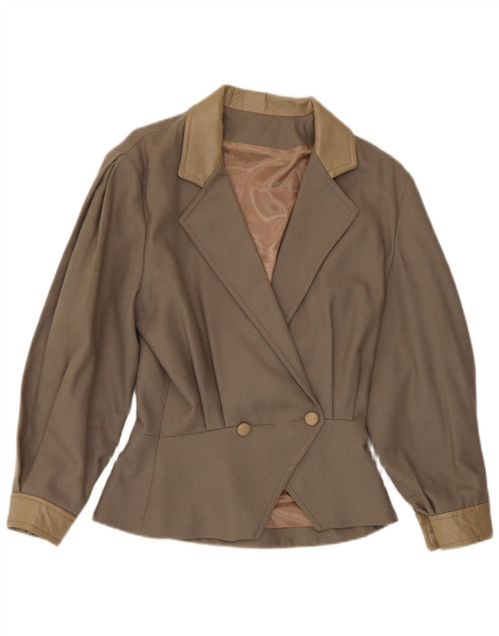 Jaqueta blazer feminina Harrods com peito duplo Reino Unido 14 lã marrom médio
