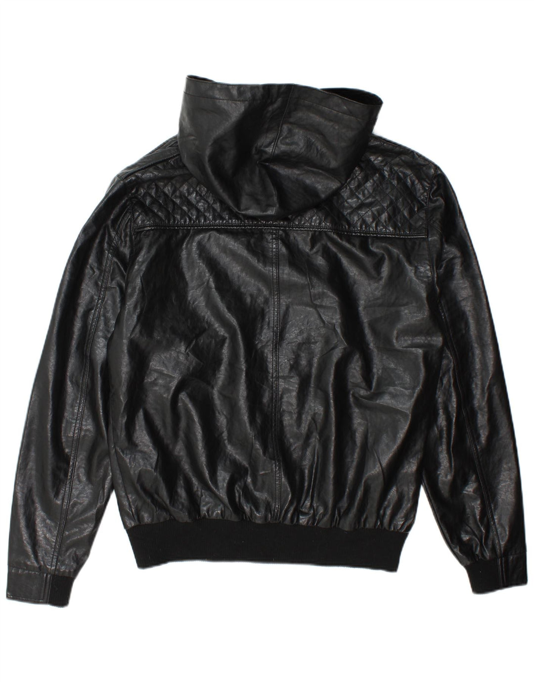 Jaqueta bomber masculina de couro sintético com capuz Ecko Unltd Reino Unido 38 médio preto