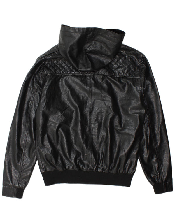 Jaqueta bomber masculina de couro sintético com capuz Ecko Unltd Reino Unido 38 médio preto