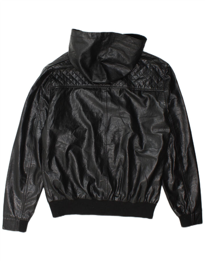 Jaqueta bomber masculina de couro sintético com capuz Ecko Unltd Reino Unido 38 médio preto