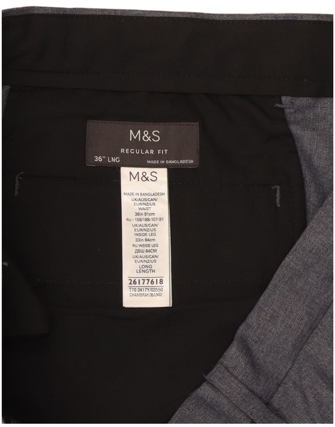 Calça Chino Masculina Marks & Spencer Regular Fit W36 L33 Cinza Poliéster