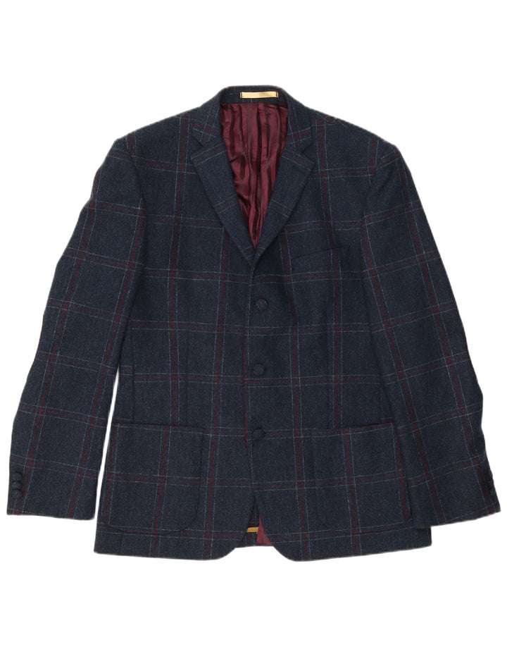 Jaqueta blazer masculina VINTAGE regular fit com 3 botões Reino Unido 42 XL azul marinho xadrez