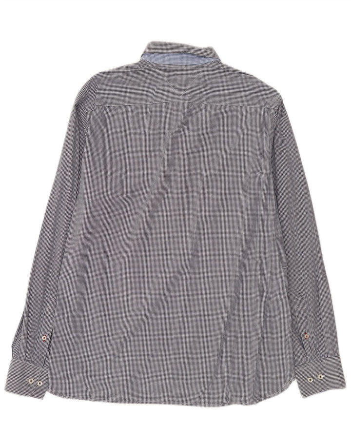 Camisa masculina Tommy Hilfiger Custom Fit grande algodão guingão azul