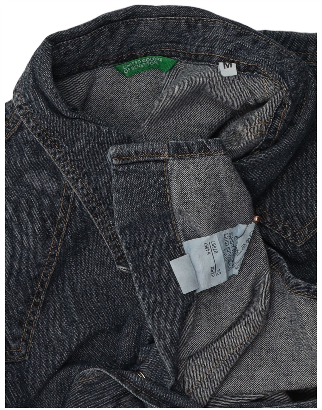 Camisa jeans feminina BENETTON Reino Unido 14 algodão azul marinho médio