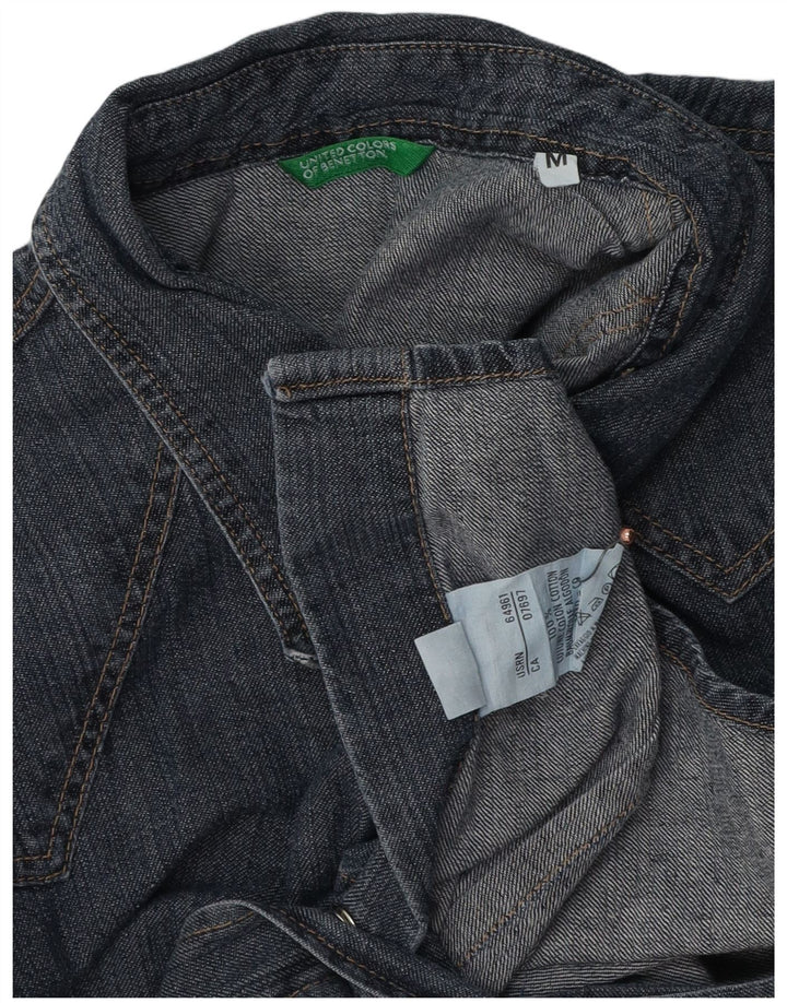 Camisa jeans feminina BENETTON Reino Unido 14 algodão azul marinho médio