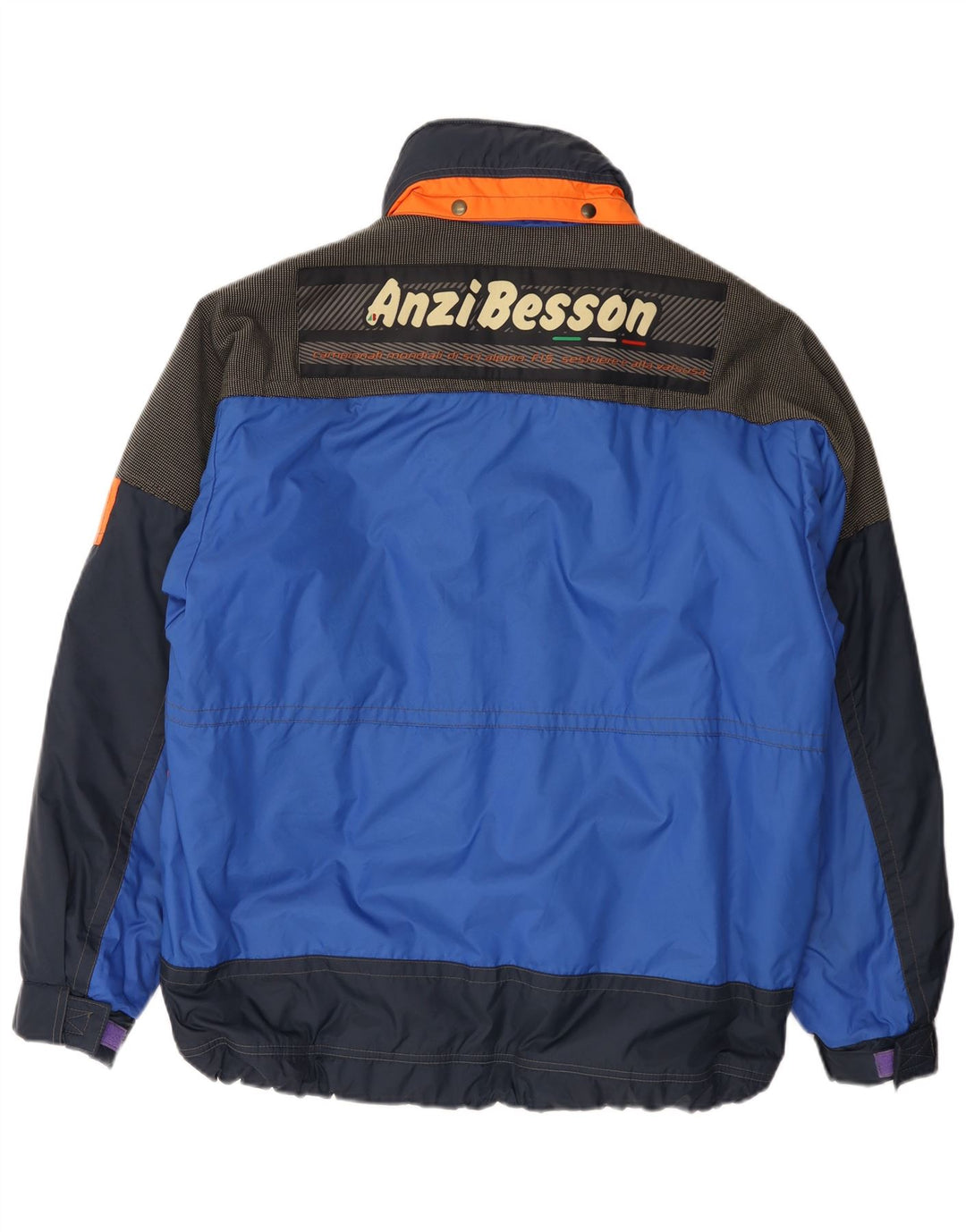 Jaqueta de esqui masculina com capuz gráfico Anzi Besson IT 50 grande bloco colorido azul
