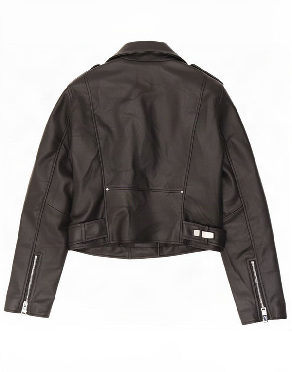 Zara Jaqueta feminina de couro falso para motociclista UK 6 XS preta