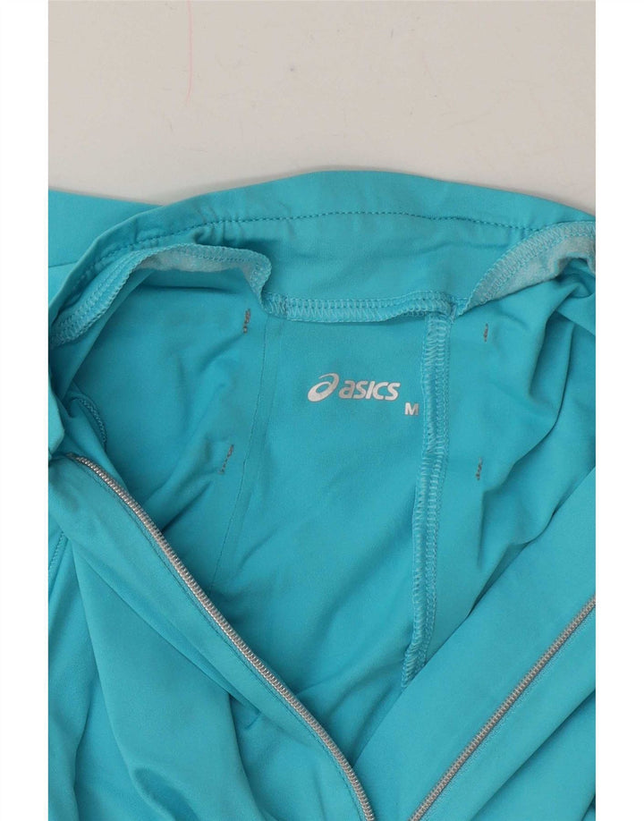 Asics Womens Zip Neck Pullover Treino Top UK 12 Médio Azul Geométrico