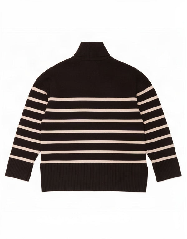 Suéter feminino Zara com zíper e gola em viscose UK 14 médio preto listrado