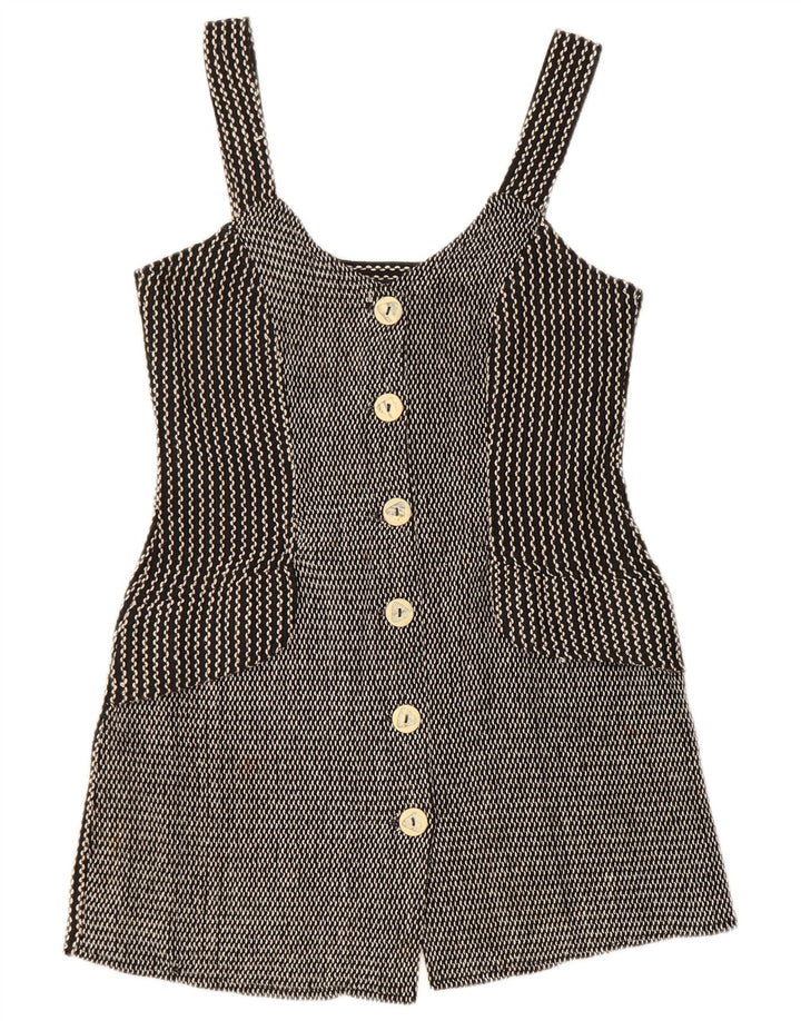 Vestido avental feminino vintage Reino Unido 12 algodão chevron preto médio