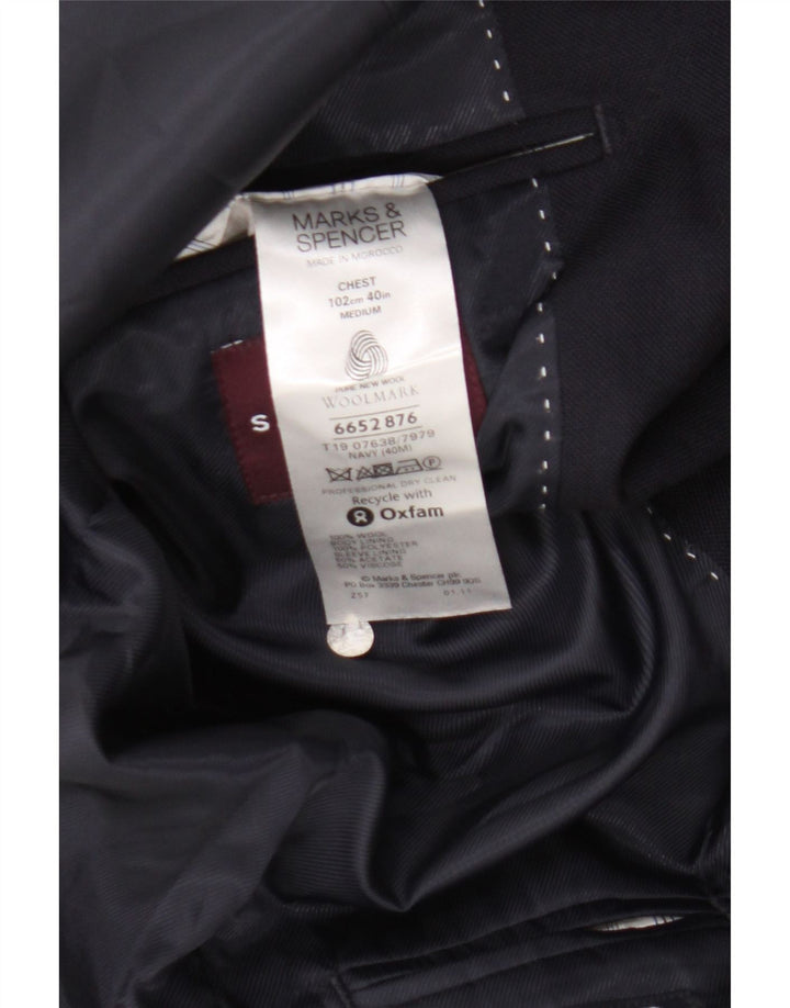 Jaqueta blazer masculina de 2 botões Marks & Spencer Reino Unido 40 lã azul marinho médio