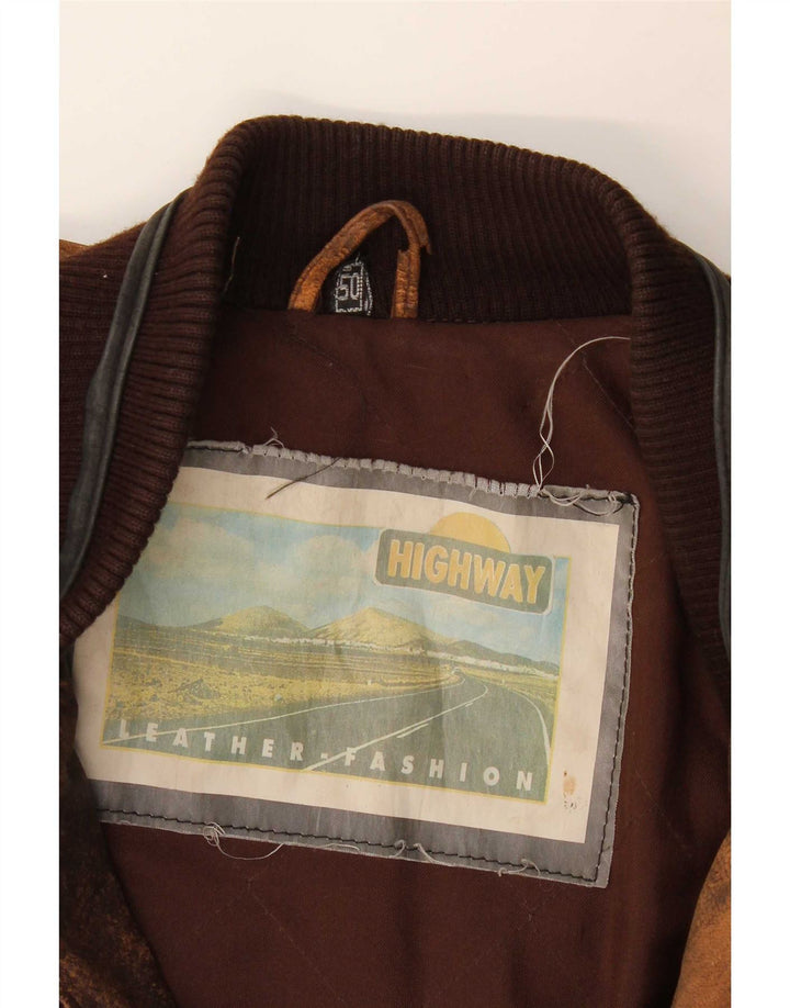 Jaqueta de couro masculina vintage IT 50 grande couro geométrico marrom