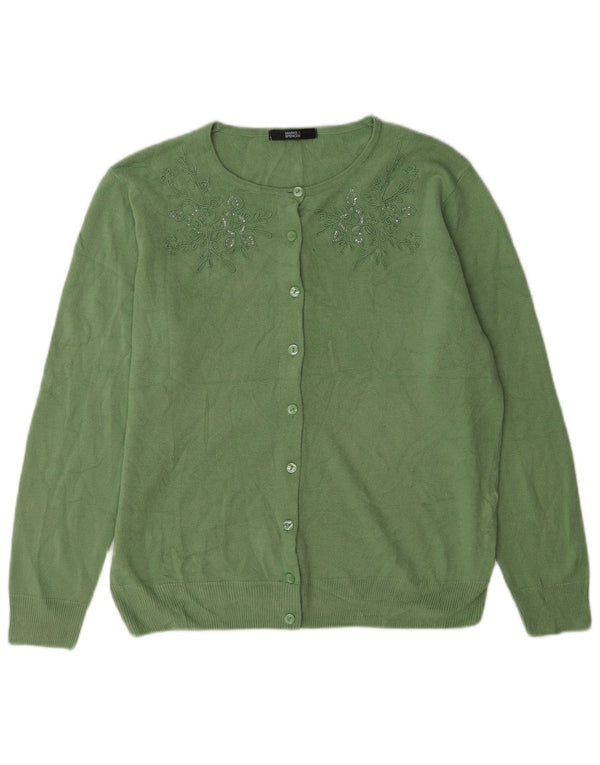 Suéter cardigã feminino Marks & Spencer Reino Unido 14 acrílico floral verde médio