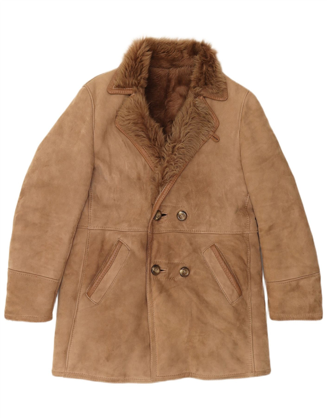 Jaqueta masculina vintage de corte duplo com peito duplo IT 50 couro marrom grande