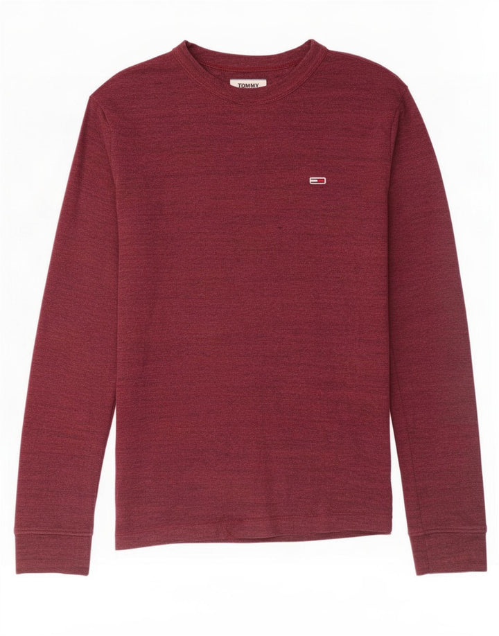 Tommy Hilfiger Top masculino de manga comprida médio algodão manchado Borgonha