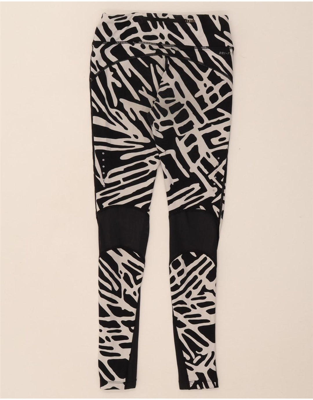 Leggings femininas Nike Dri Fit com padrão abstrato UK 8 pequenas pretas de nylon