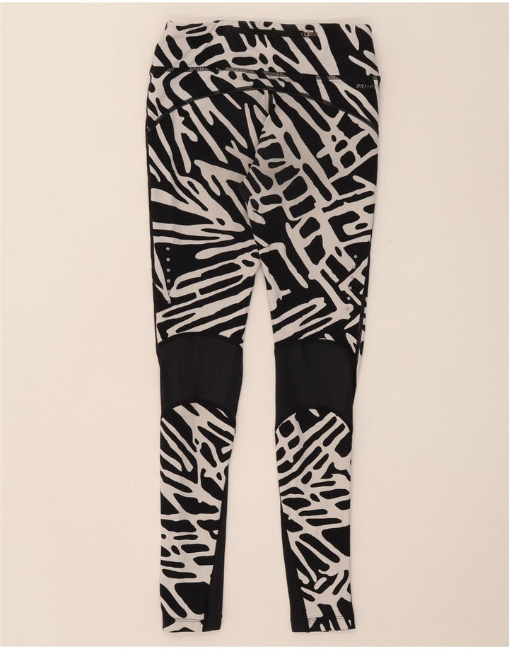 Leggings femininas Nike Dri Fit com padrão abstrato UK 8 pequenas pretas de nylon