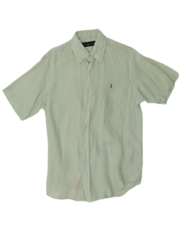 Camisa masculina de manga curta Ralph Lauren linho verde médio