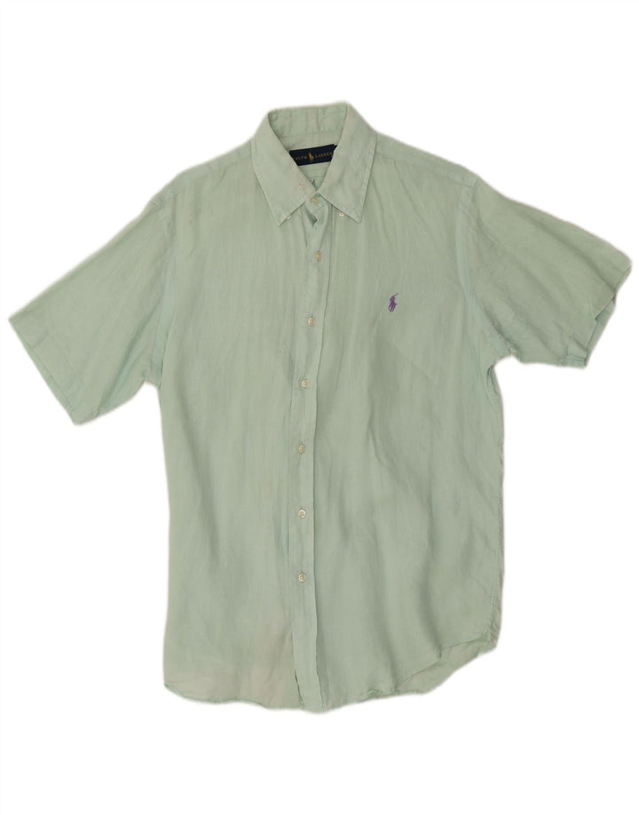 Camisa masculina de manga curta Ralph Lauren linho verde médio