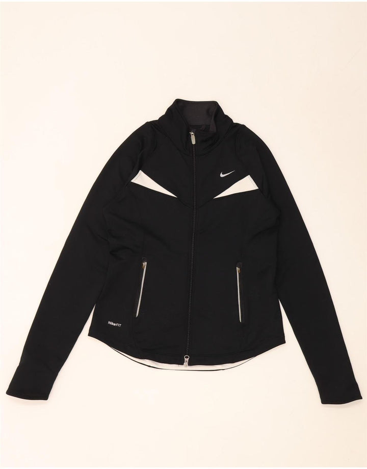 Nike Womens Tracksuit Top Jacket UK 10 Pequeno Preto Colourblock Poliéster