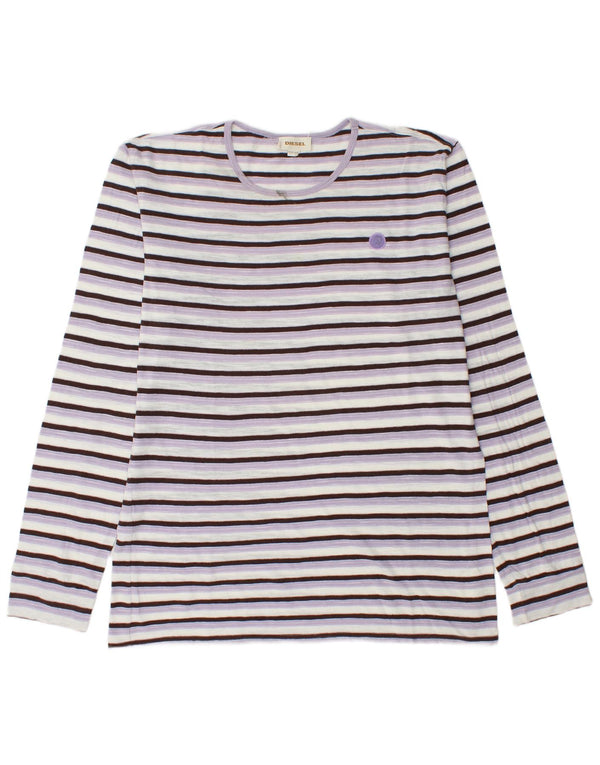 Diesel Mens Top Manga Longa 2XL Algodão Listrado Roxo