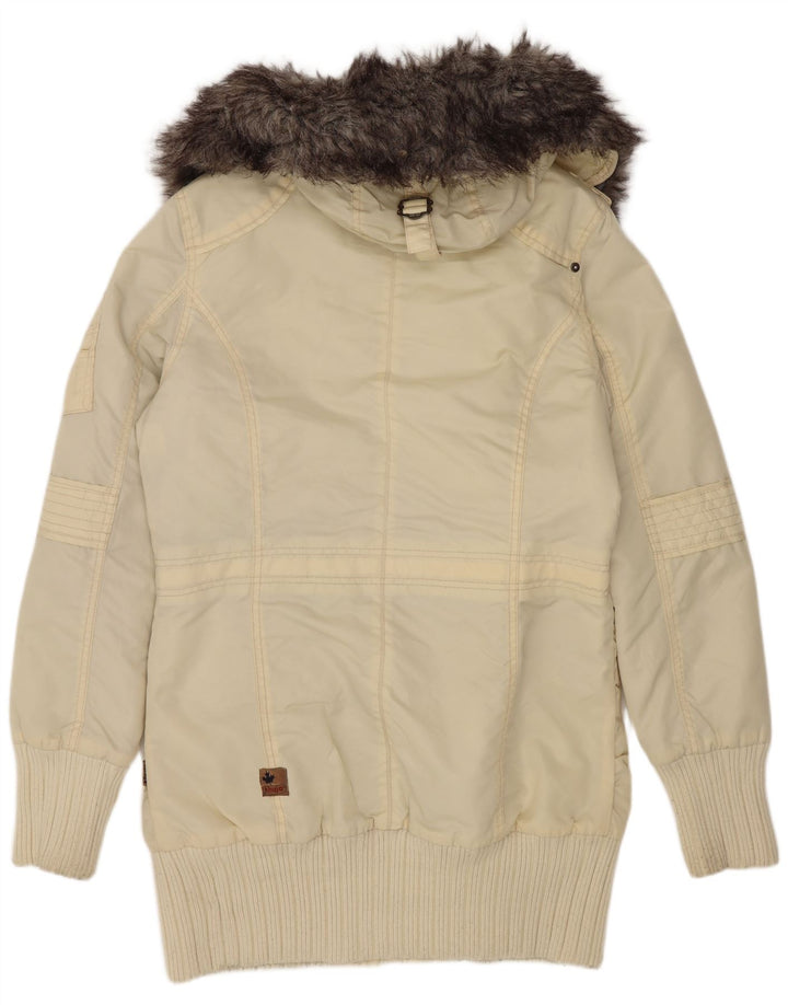 Jaqueta parka feminina com capuz KHUJO Reino Unido 16 grande off white nylon