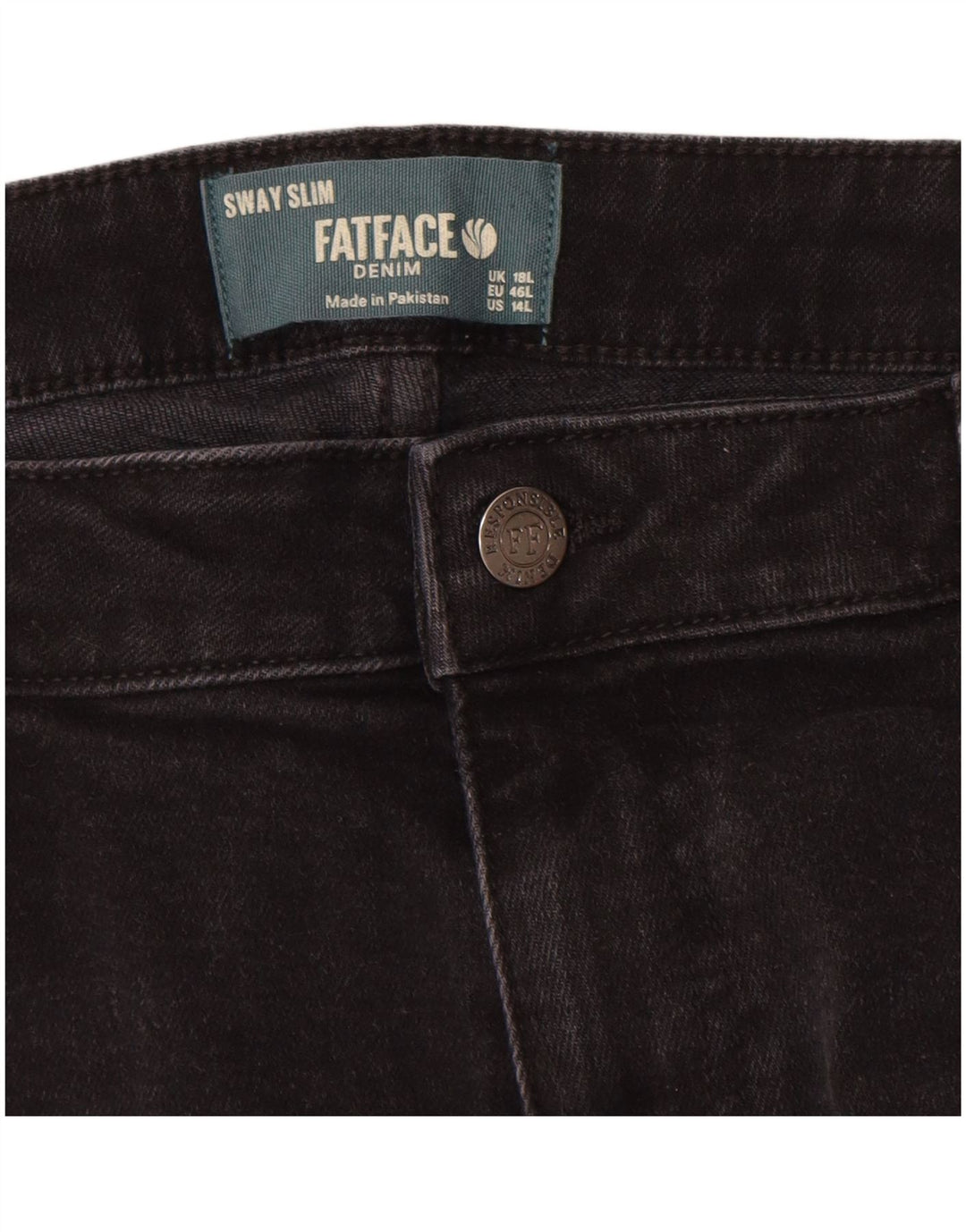Calça jeans feminina Fat Face Sway Slim UK 18 XL W38 L30 algodão preto