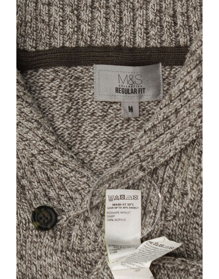 Suéter masculino Marks & Spencer com gola xale cinza médio manchado