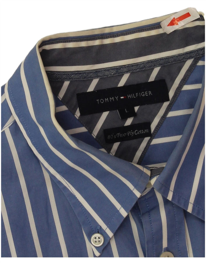 Camisa masculina Tommy Hilfiger grande algodão listrado azul
