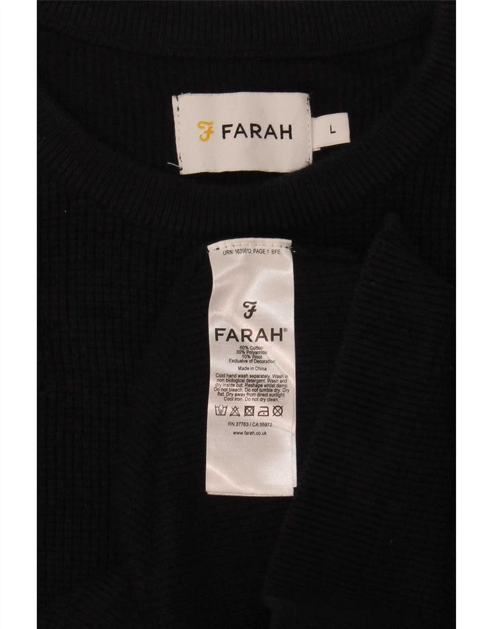 Suéter masculino Farah com gola redonda, grande algodão preto