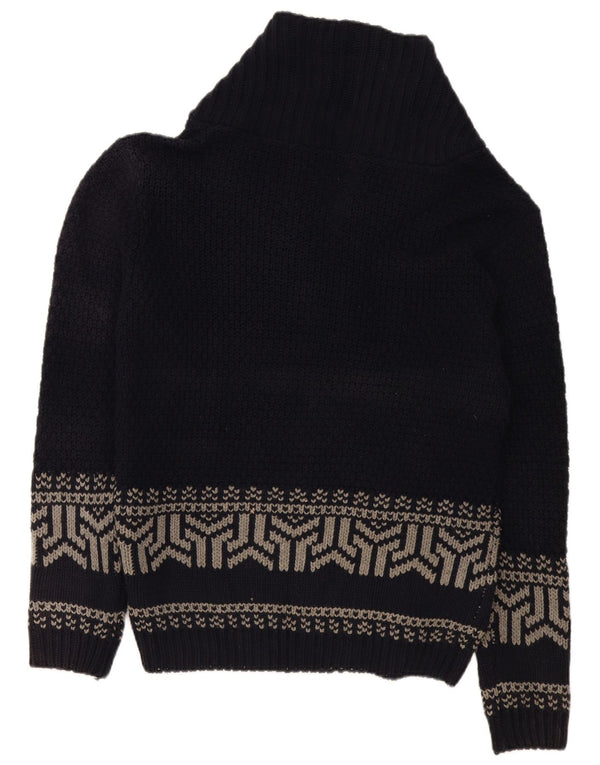 Suéter masculino vintage com gola xale e cardigan XL azul marinho geométrico