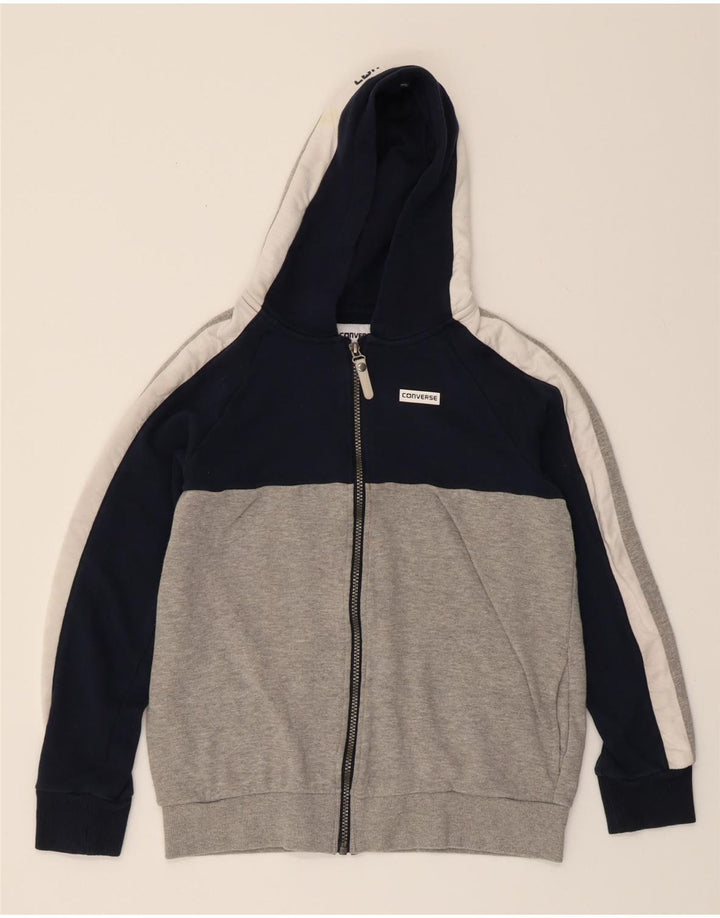 CONVERSE Boys Zip Hoodie Sweater 12-13 Years Large Grey Colourblock Vintage Converse and Second-Hand Converse from Messina Hembry 