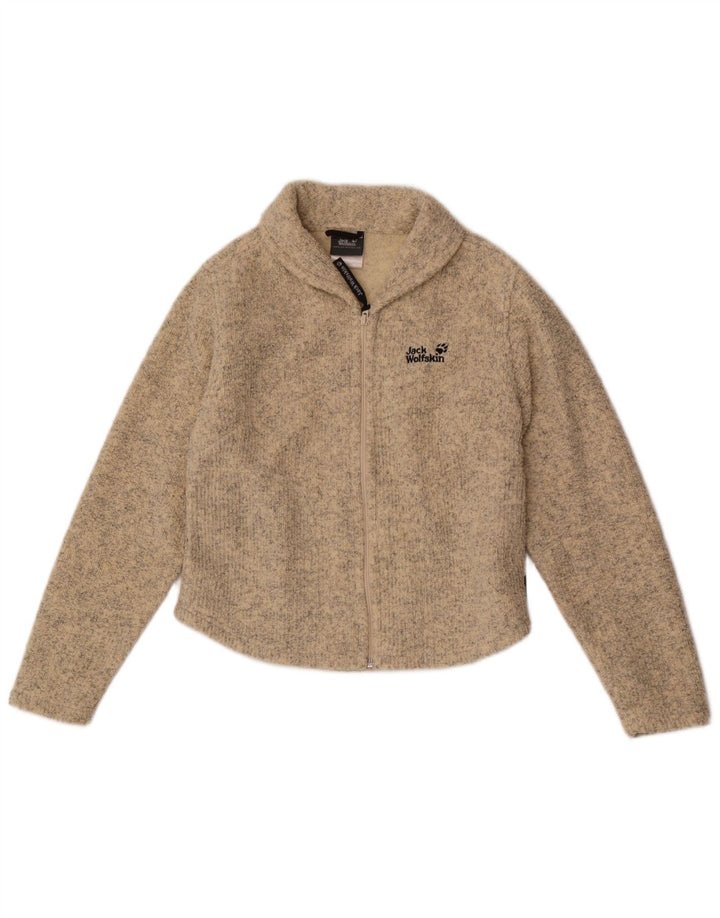 Suéter cardigã feminino Jack Wolfskin Reino Unido 10 poliéster manchado bege pequeno