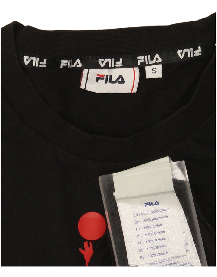 Fila Mens Graphic T-Shirt Top Pequeno Algodão Preto