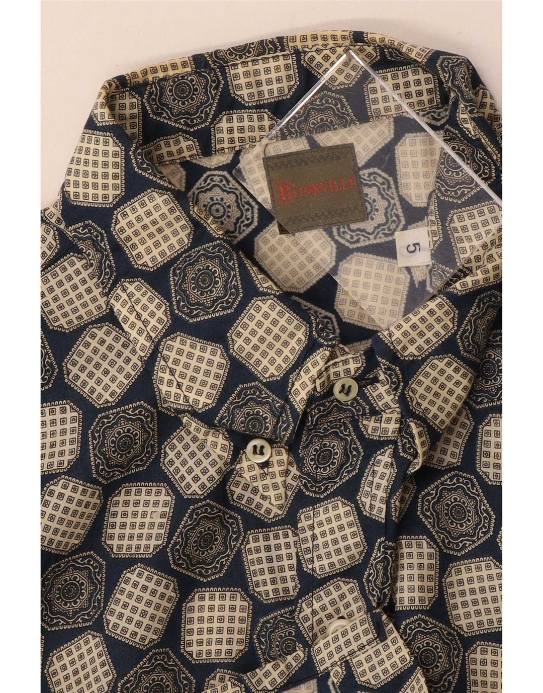 Camisa masculina de manga curta Boneville grande azul geométrica