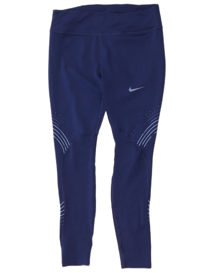 Leggings Nike Womens Dri Fit UK 14 Grande Poliéster Geométrico Azul Marinho