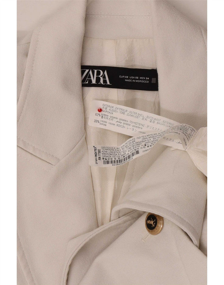 Jaqueta blazer feminina Zara com peito duplo UK 6 XS poliéster branco