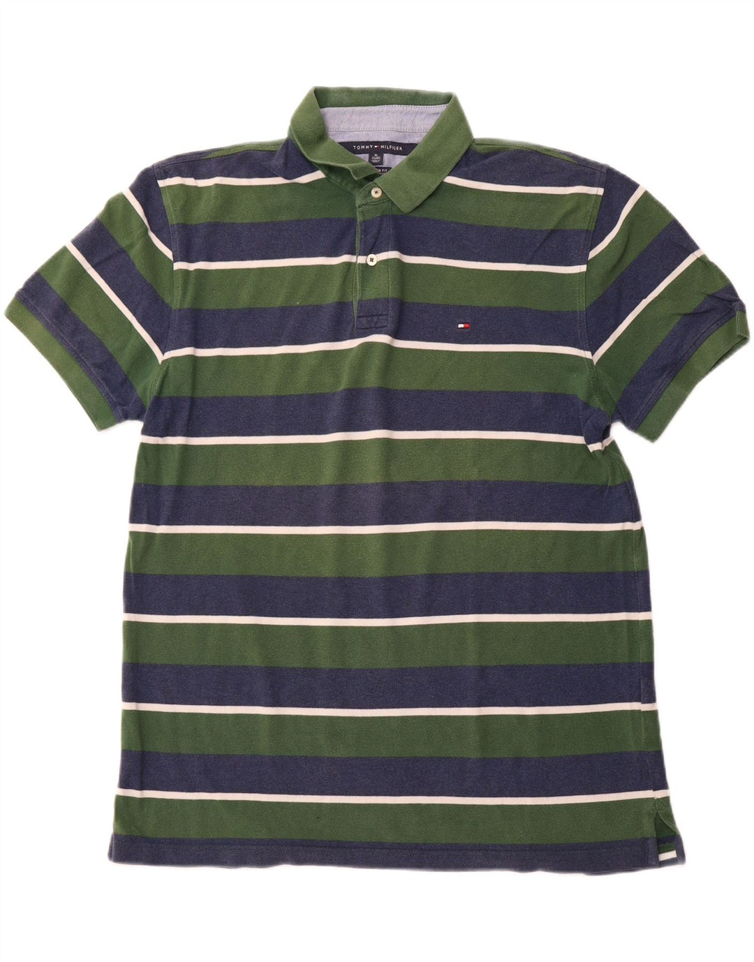 Camisa polo masculina TOMMY HILFIGER Custom Fit XL algodão listrado verde