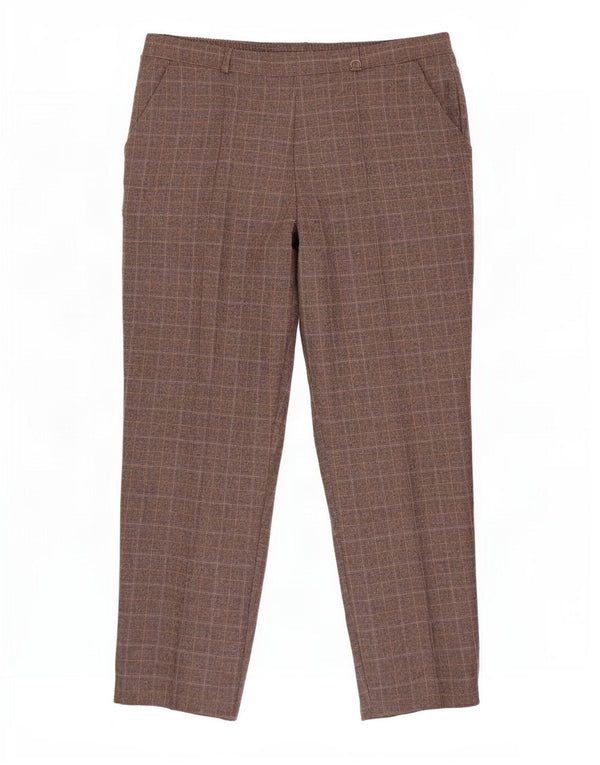Calça casual feminina Marks & Spencer Reino Unido 14 grande W34 L27 xadrez marrom