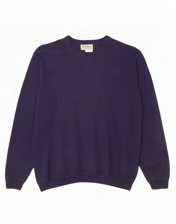 Eddie Bauer Suéter masculino com gola canoa XL algodão azul marinho