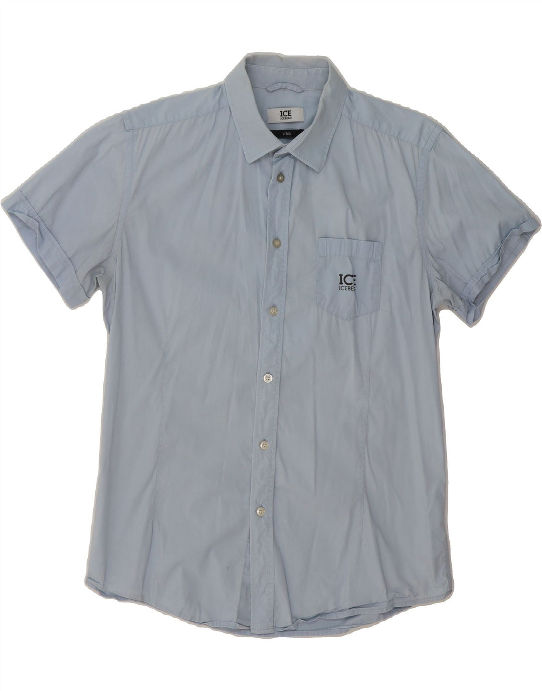 ICEBERG Mens Slim Short Sleeve Shirt Medium Blue Cotton Vintage Iceberg and Second-Hand Iceberg from Messina Hembry 