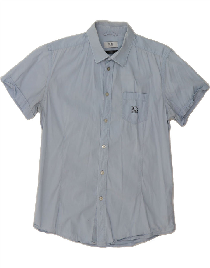 ICEBERG Mens Slim Short Sleeve Shirt Medium Blue Cotton Vintage Iceberg and Second-Hand Iceberg from Messina Hembry 