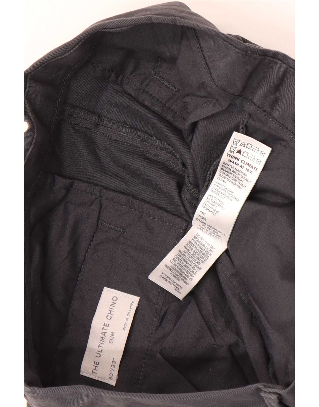 Calça Chino Masculina Slim Marks & Spencer W30 L33 Algodão Cinza
