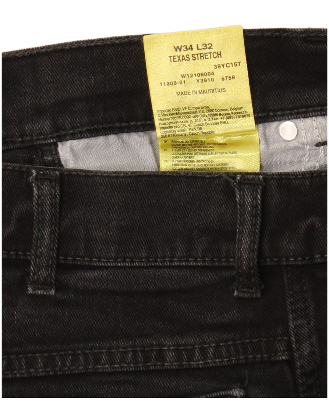 Wrangler Masculino Texas Stretch Straight Jeans W34 L32 Algodão Preto